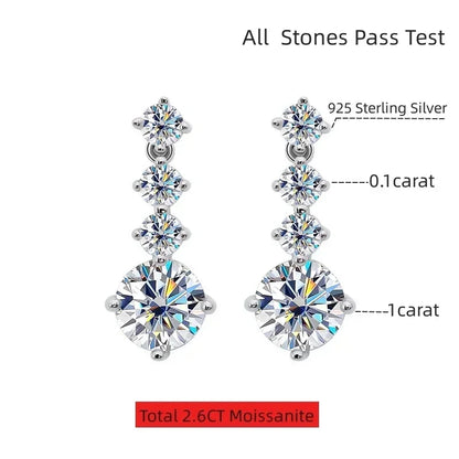 S925 Silver Moissanite Drop Earrings For Women 2.6 Carat Real Moissanite Lab Diamond Engagement Wedding Fine Jewelry Gift