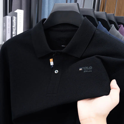 100% Pure Cotton Chest Emblem Embroidered Men's Autumn Polo Shirt Fashionable Casual Business Slim Fit Breathable Top