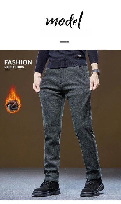 Men's Winter Velvet Casual Pants Thickened Warm Slim Fit Comfortable Solid Color Trousers Korean Fleece  Fashion Outdoor Jogging