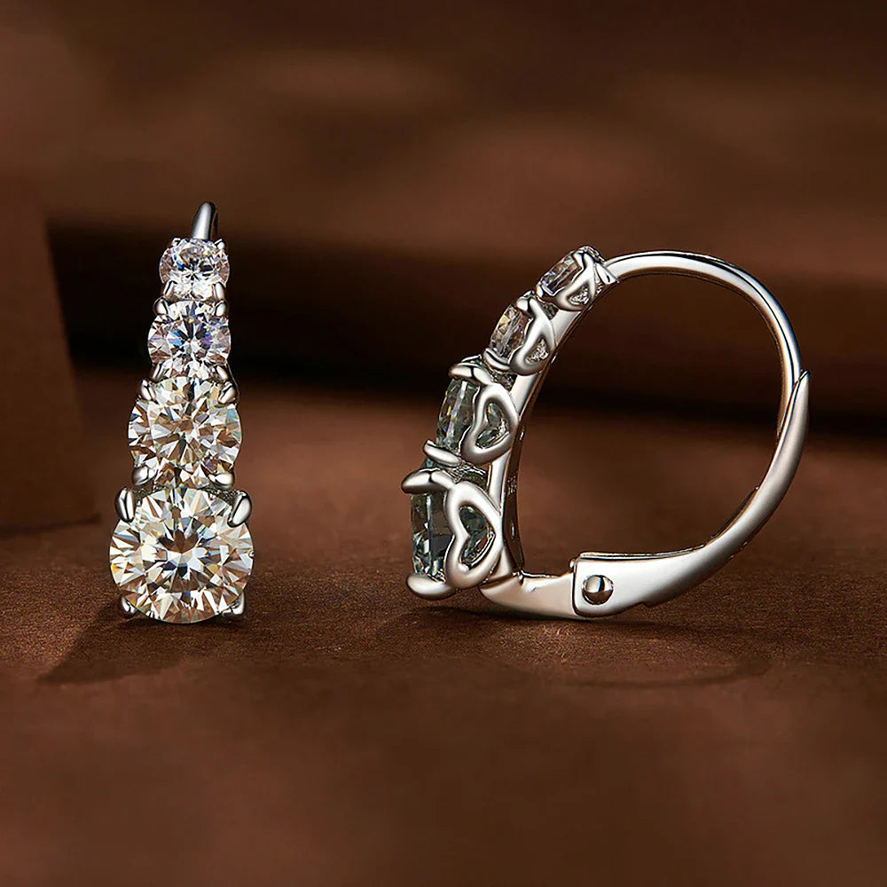 100% 925 Sterling Silver Full Moissanite Hoops Earrings 4-Stone D Color Size Gradient Diamonds Earring for Women Fine Jewelry