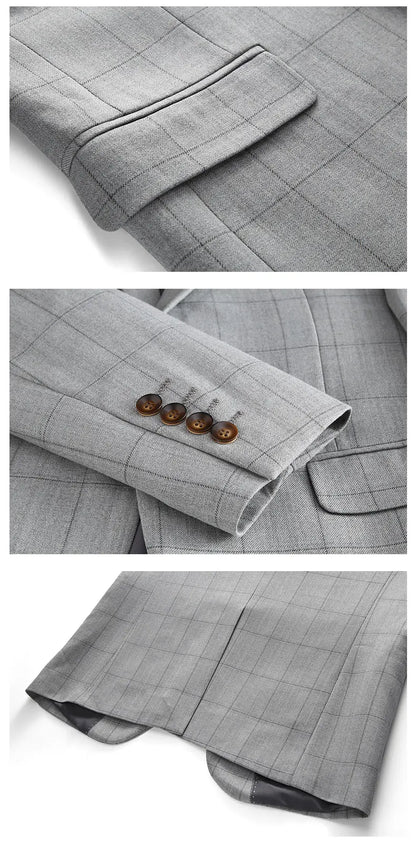 ( Jacket + Vest + Pants ) Fashion Boutique Plaid Mens Casual Business Suit Groom Wedding Dress Formal Slim Plaid Suit