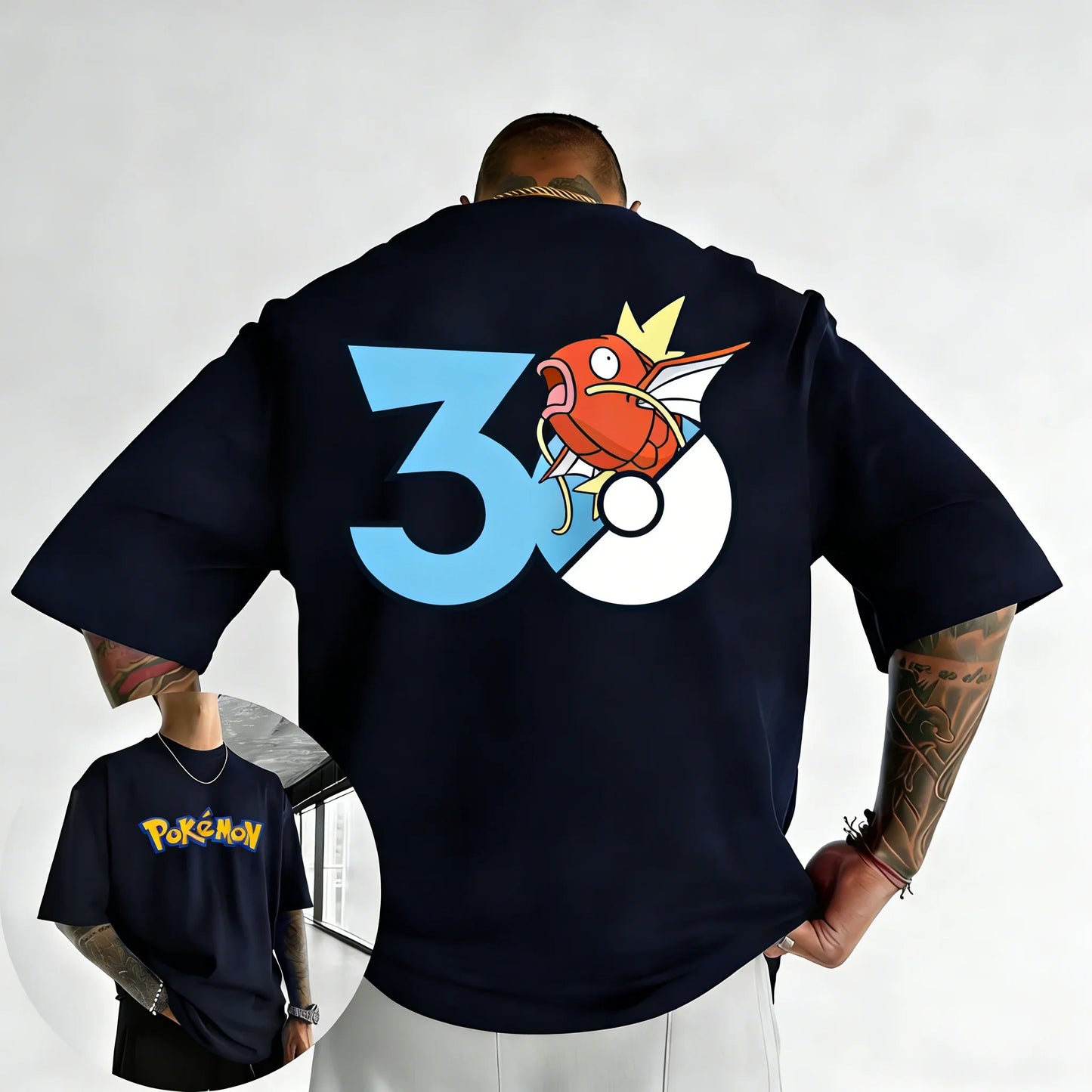 30th Anniversary Magikarp Printed T-shirt Summer Men's and Women's Trendy Large Loose Casual Y2K Short Sleeve Top