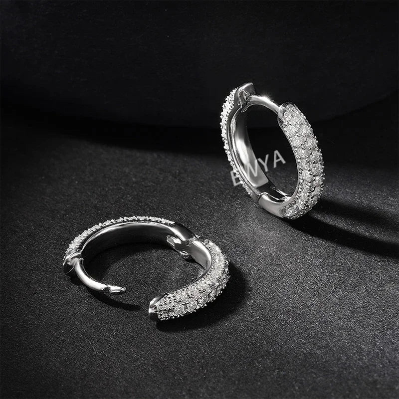 Luxury Designer 0.8cttw D Color Full 1mm Moissanite Hoop Earrings S925 Sterling Silver Earring For Women Party Fine Jewelry