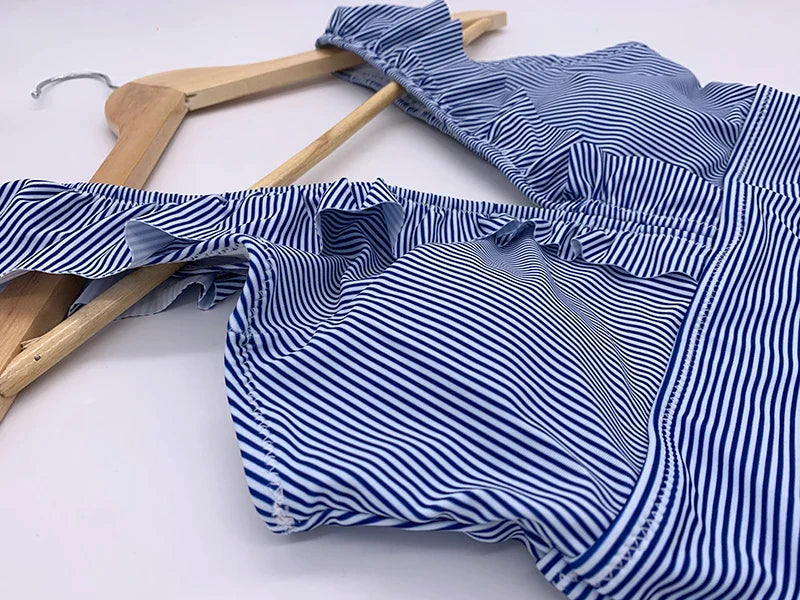 Sexy One Piece Swimsuit 2023 Women Striped Ruffled Swimwear Women Vintage Print Monokini Female Bodysuit Girl Beach Bathing Suit