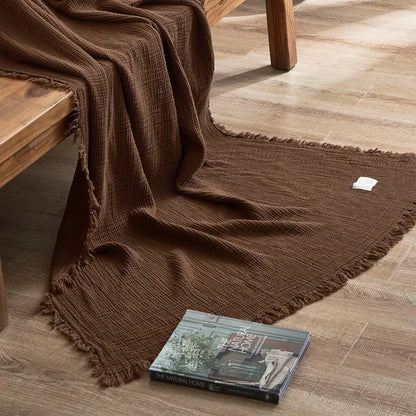 Maillard Cotton Blankets Four Layers Of Gauze Sofa Cover Blanket With Tassel AB Side Office Nap Decorative Bed Muslin Blanket