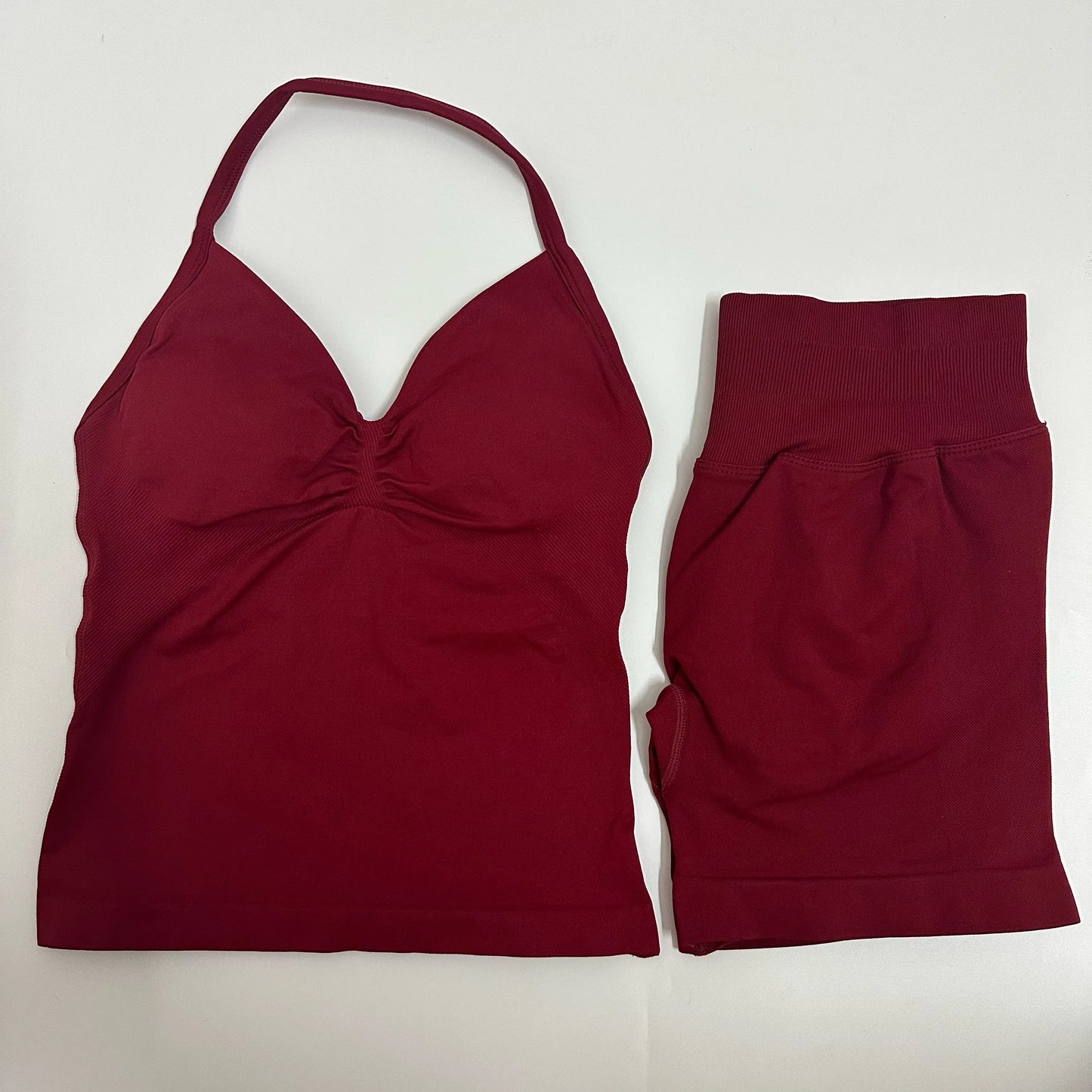 Women Yoga Set Seamless Yoga Longline Strappy Tank Top Scrunch Sports Shorts Gym Clothes Woman Summer Workout Outfit
