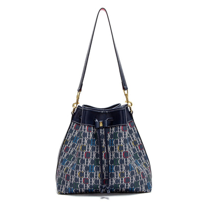 Women's Bucket Bag Spring New Wine Red Drawstring Bag Dual purpose Shoulder Strap Commuter Wallet