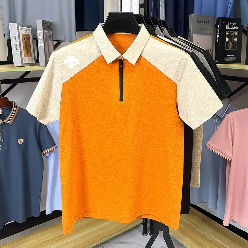 designer original printing summer men's short sleeve polo shirt lapel luxury zipper t-shirt fashion leisure ventilate men's wear