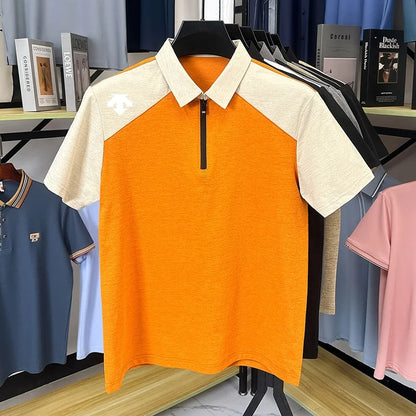 designer original printing summer men's short sleeve polo shirt lapel luxury zipper t-shirt fashion leisure ventilate men's wear