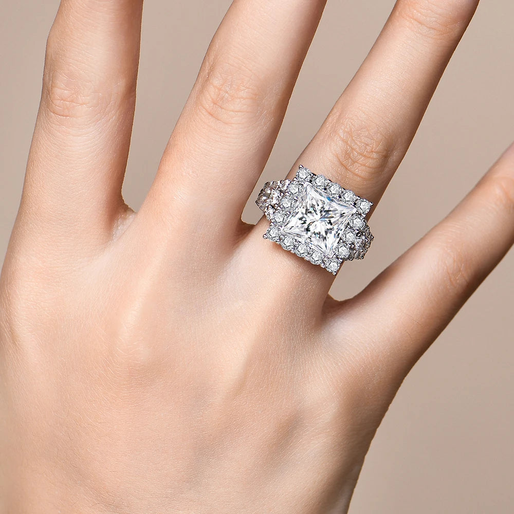 S925 Silver Moissanite Engagement Ring for Women 6CT Princess Excellent Cut Luxury Wedding Jewelry With GTC Certificate