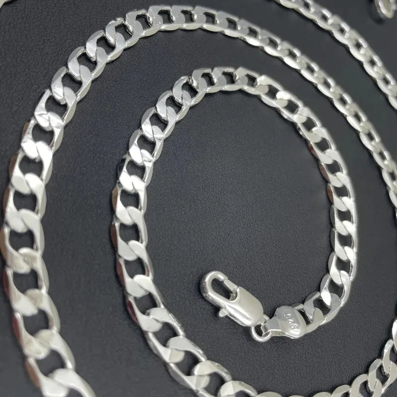 925 Sterling Silver Necklace 2-12mm Width 40-75cm Long Chain Lobster Clasp Men and Women Engagement Jewelry