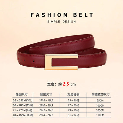 Genuine leather belt for women; cowhide fashion waist belt; versatile smooth buckle; 2025 dress decoration belt for