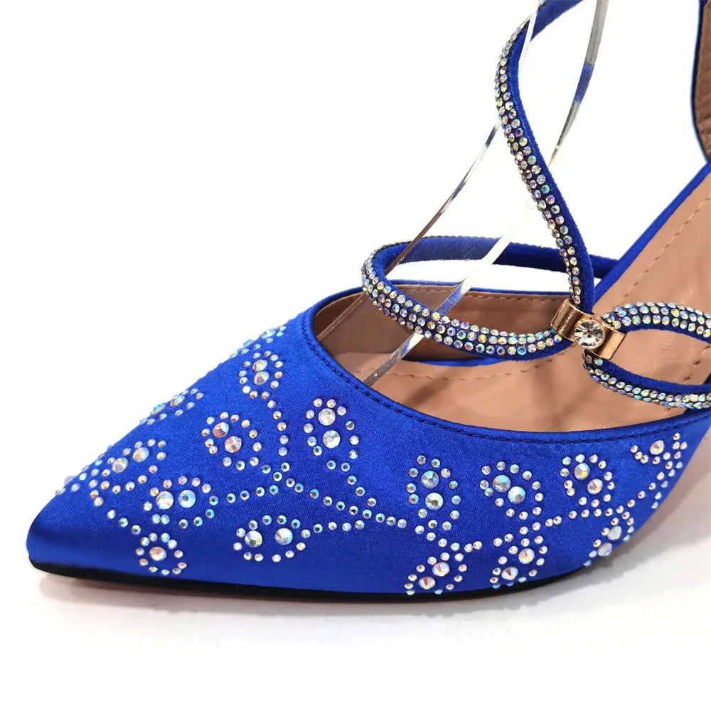 2025 Summer New Design Specials Italian Women Shoes and Bag Set Wine Color Comfortable High Heels With Rhinestone