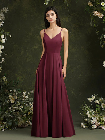 Elegant Sleeveless Lace Back 2024 New Long Formal Evening Dresses With V Neck Party Prom Gowns Robe De Soiree Longue