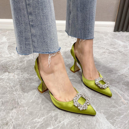 Brand Women Pumps Luxury Crystal Slingback High Heels Summer Bride Shoes Comfortable triangle Heeled Party Wedding Shoes