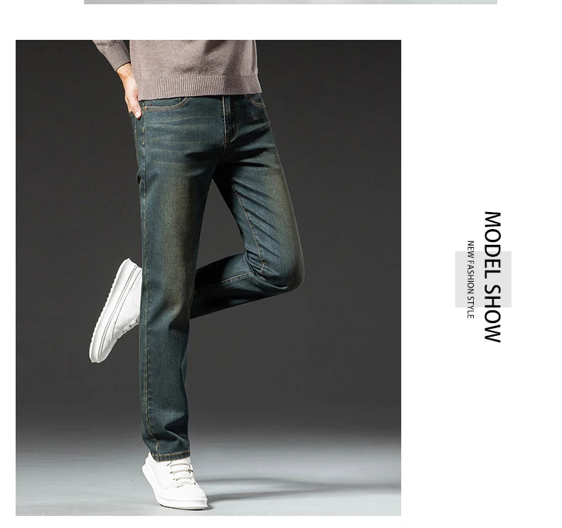 Premium Jeans Men's Autumn 2023 New Elastic High End Business Casual Old Vintage Straight Leg Jeans