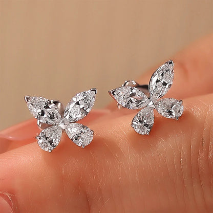 Butterfly Moissanite Stud Earrings for Women  925 Sterling Silver 0.3CT Pear/Marquise Cut Diamond Ear StudsCertified Certificate