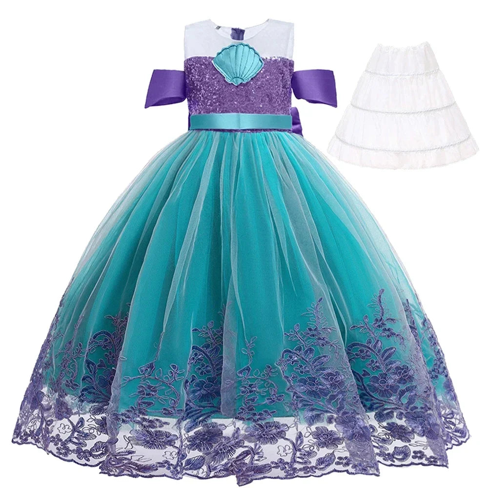 Vestido Ariel Pequena Sereia Princesa Fofa Menina Fantasia Cosplay Infantil Roupa de Festa Aniversário Halloween Vestido de Verão Menina