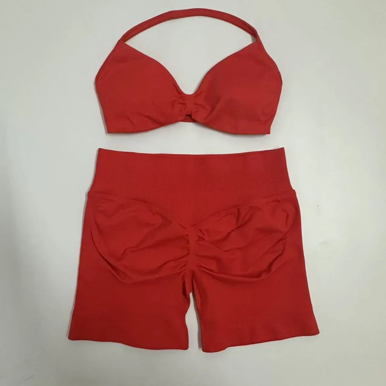 Impact Womens 2 Piece Yoga Set Strappy Seamless Sports Bra and High Waist Scrunch Shorts for Gym Workout and Fitness Training