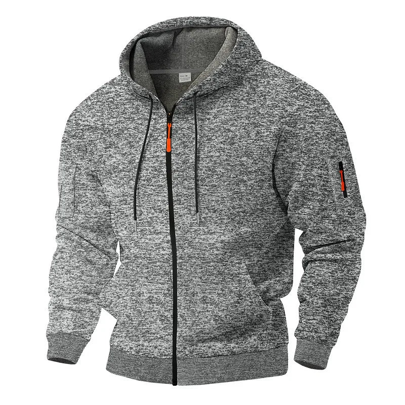 Heavy fleece men's jacket winter retro tooling pocket hooded zipper sports sweater men