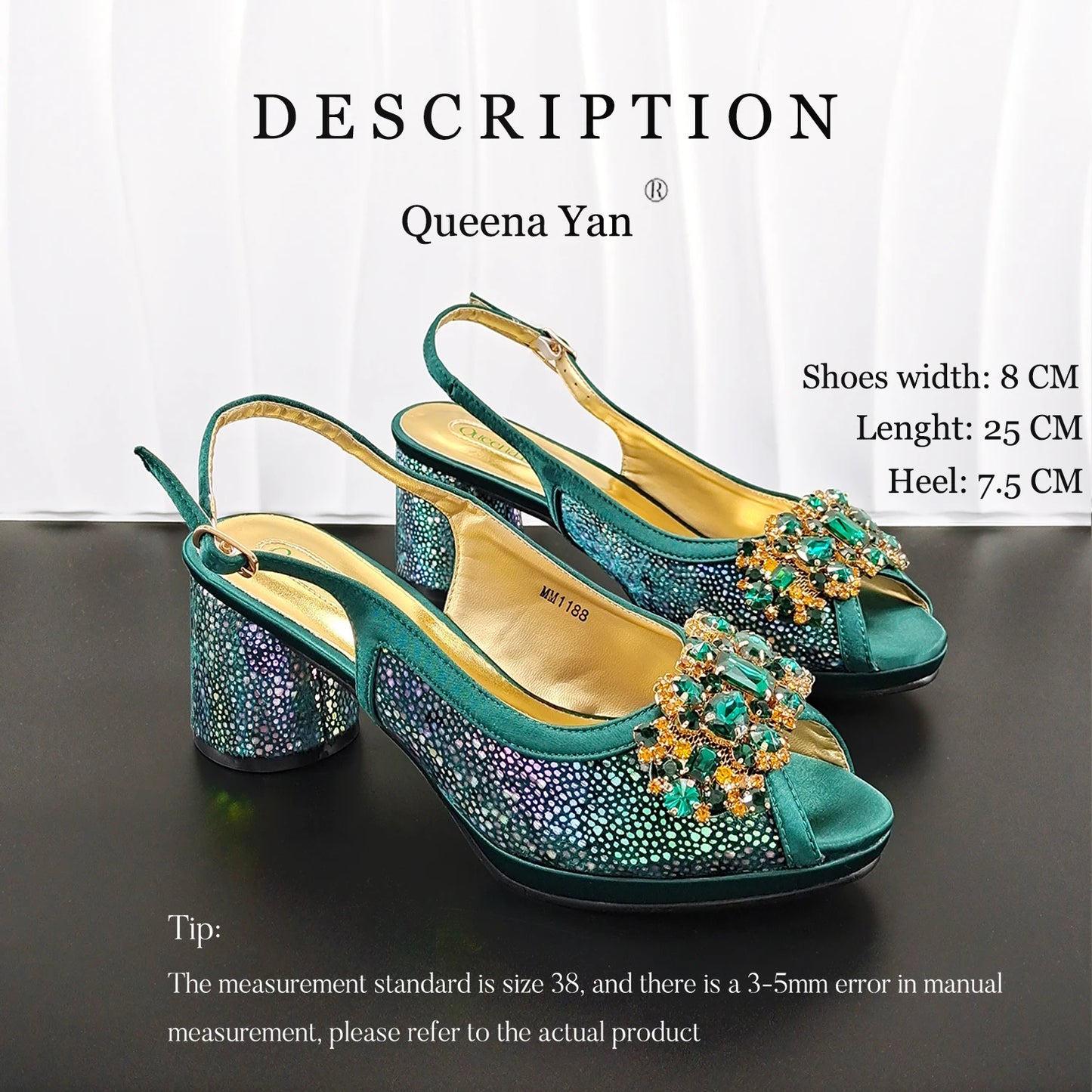 Green Elegant Women's High Heels Shoes  & Bag Set Rhinestone-Embellished Designer Shoes Perfect for Special Occasionss