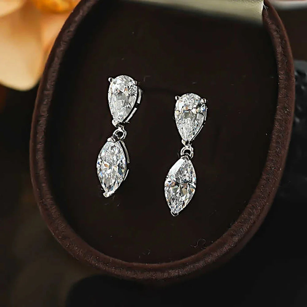 4cttw Double-stone Moissanite Drop Earrings For Women Pear-Marquise Cut Diamond Stud Earring Certified S925 Silver Fine Jewelry