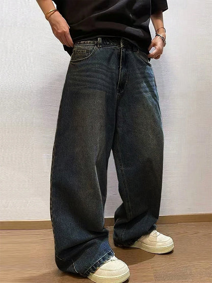 1 Calça Larga Masculina Jeans Escovado Jeans Largo Y2K Novo Rocks Jeans Buggy Preto Calça Hip-Hop