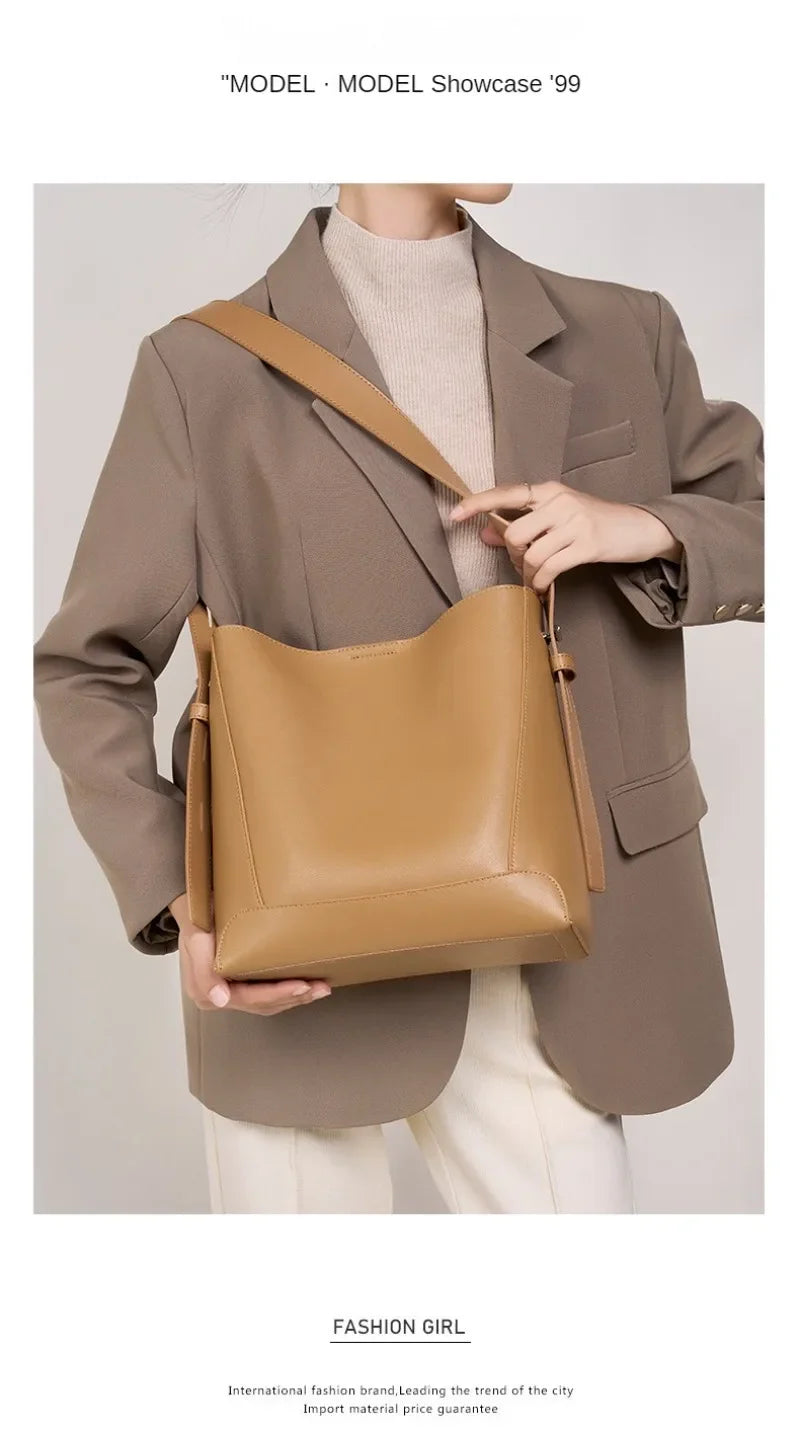 2025 New Fashion Women's Tote Bag High-end Large Capacity Bucket Bag Soft Leather Multifunctional Practical Crossbody Bag Cabas