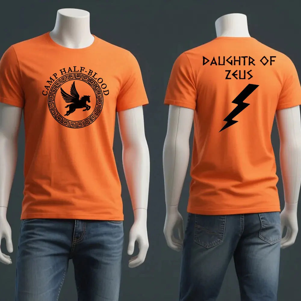 Camp Half Blood Men Women T-shirt 2 Sided TShirt Summer Greek Mythology Zeus Athena's Daughter Print Halloween Orange Tops
