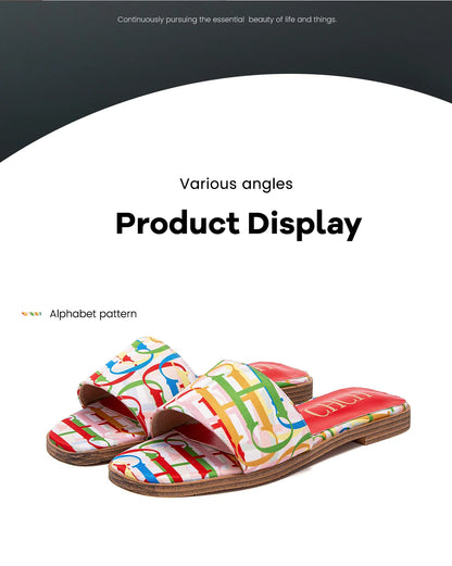 Fashionable Retro Design New Women's Shoes Summer Casual Color Blocking Design Non Slip Sandals Slippers Letter Slippers