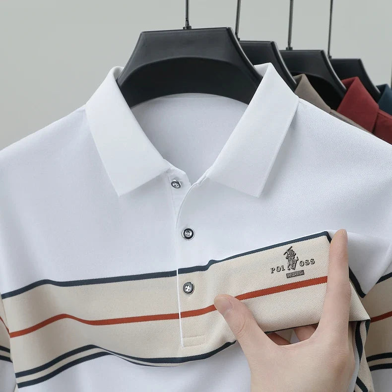 Luxury men's short sleeved polo shirt summer fashion hot selling striped top badge original design golf casual business T-shirt