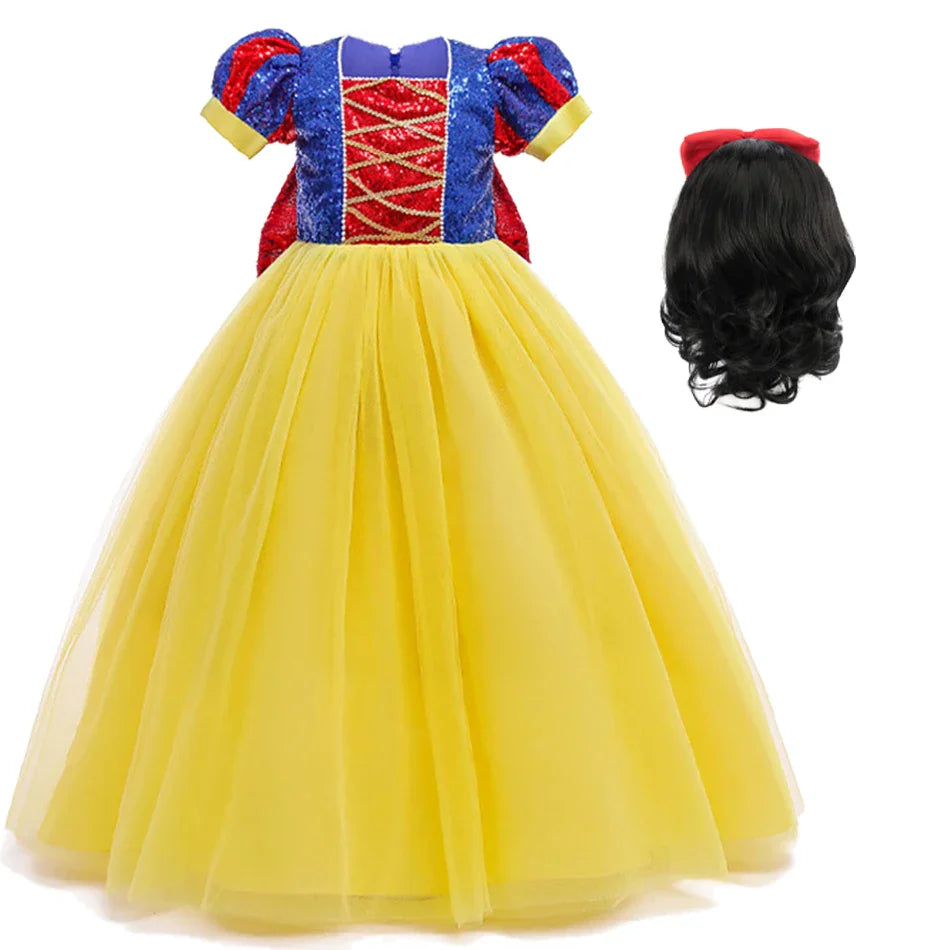 Sequins Girl Snow White Fancy Dress Kids Carnival Christmas Party Princess Costume Children Birthday Performance Clothes
