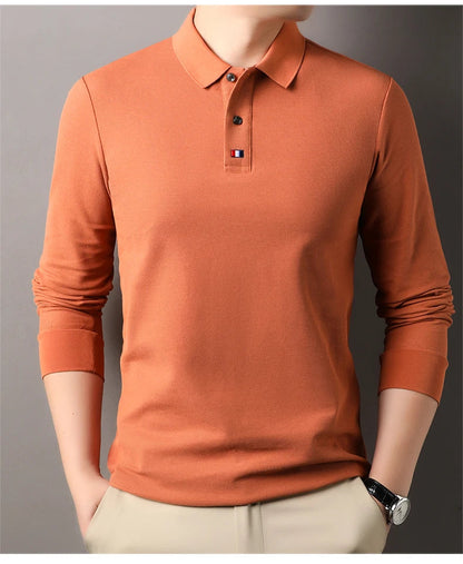 High end brand men's polo shirt long sleeved luxury fashion embroidered craft top 100% cotton 2024 Spring and Autumn new T-shirt
