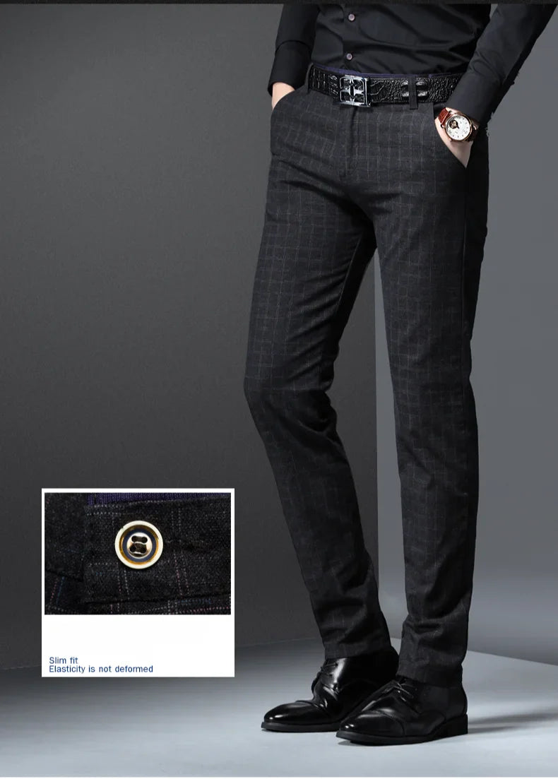 Men's Autumn New Classic Business Suit Pants Black Blue Fashionable Stretch Straight Slim Casual Trousers Brand Clothing Male