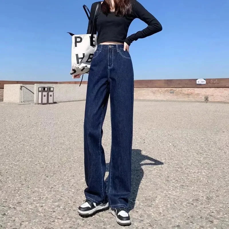 High Waist Loose Women's Jeans Straight Leg Wide Leg Pants