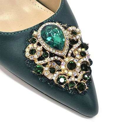 Nigerian Women's Pink High Heel Frosted Crystal Shiny Rhinestone Party Italian Design Pointed Shoes And Bag Set