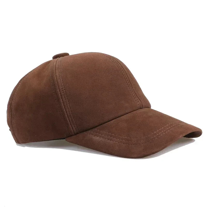 Retro 2025 Men Suede Real Leather Baseball Caps Sheepskin Men Youth Duck Tongue Dad Hats Bombe Adjustable