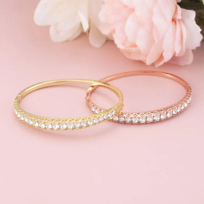 Round Cut Bangle Embellished with Premium Crystals for Women Quality Brass with 18K Rose Gold Plated Jewelry