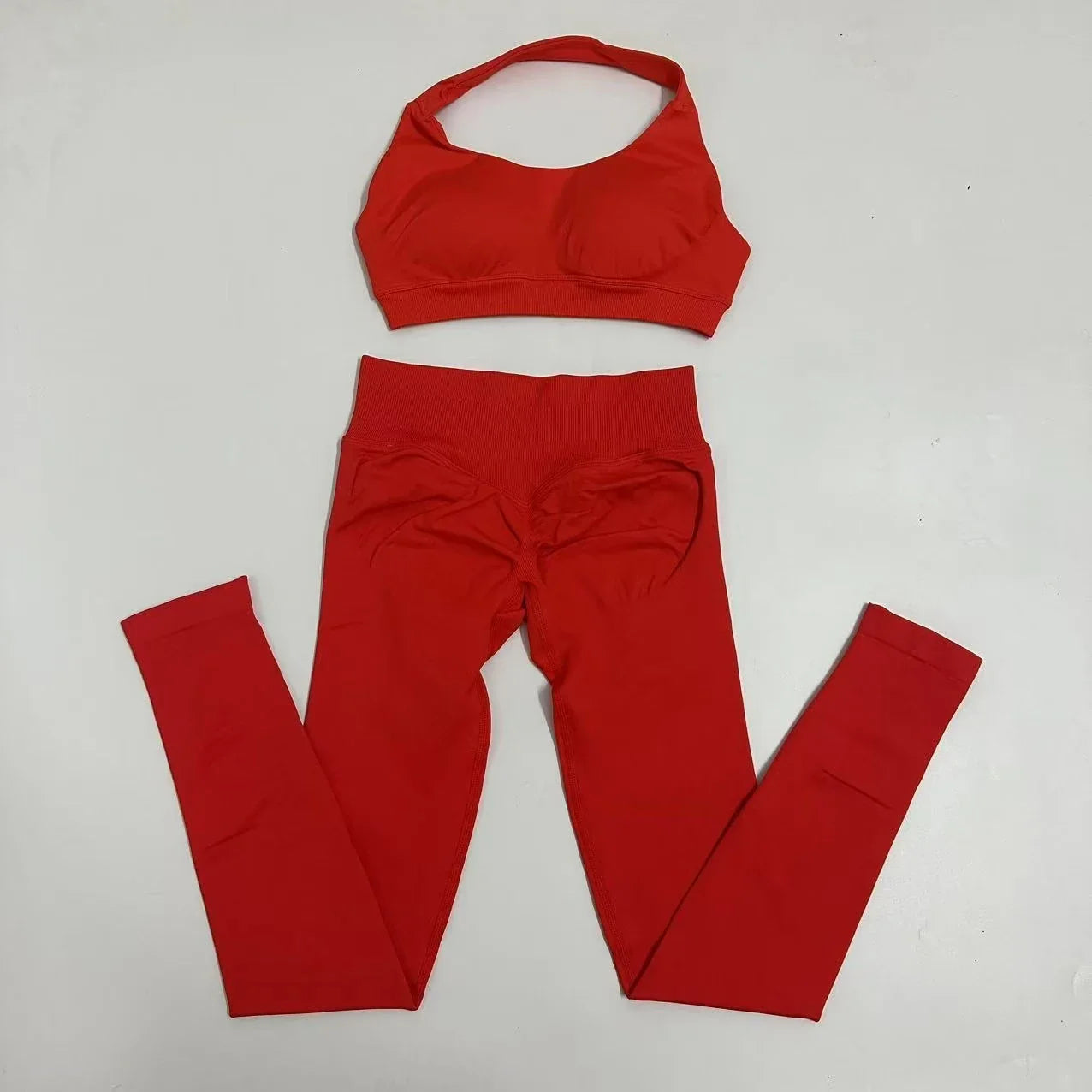 Yoga Legging Sets for Women Seamless Yoga Set Scrunch Butt Legging Set Workout Gym Suit with Halter Crop Top