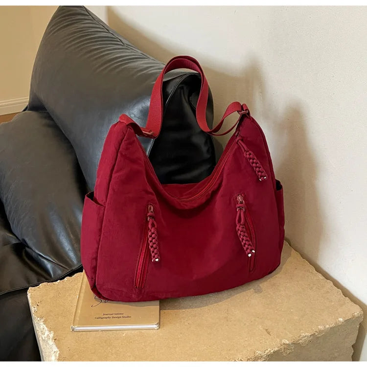 Summer Women Solid Color Shoulder Bag Fashion Lightweight Versatile Travel Crossbody Bag Commuter Nylon Large Capacity Hobo Bag