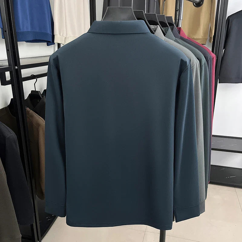Original Design Men's Polo Shirt Lapel Long Sleeve T-Shirt Autumn New Letter Print Wrinkle-Free Fashion Business Casual Menswear