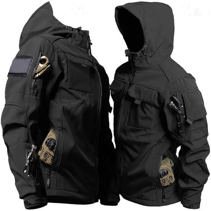 Outdoor Tactical Set Men Military Multi-pocket Hooded Work Jacket+Windproof  Waterproof Fleece Cargo Pants Winter Sharkskin Suit