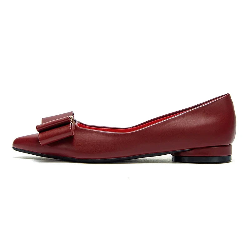Women's Shoes 2025 Luxury Brand New ListingPU Casual Flat Leather Shoes  Black Pointed Toe Lazy Shoes Bowknot