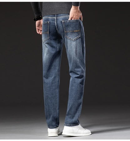 New Autumn and Winter  Plus Size 40 42 44 Men Straight Loose Jeans Business Fashion Denim Stretch Pants Male Brand Trousers