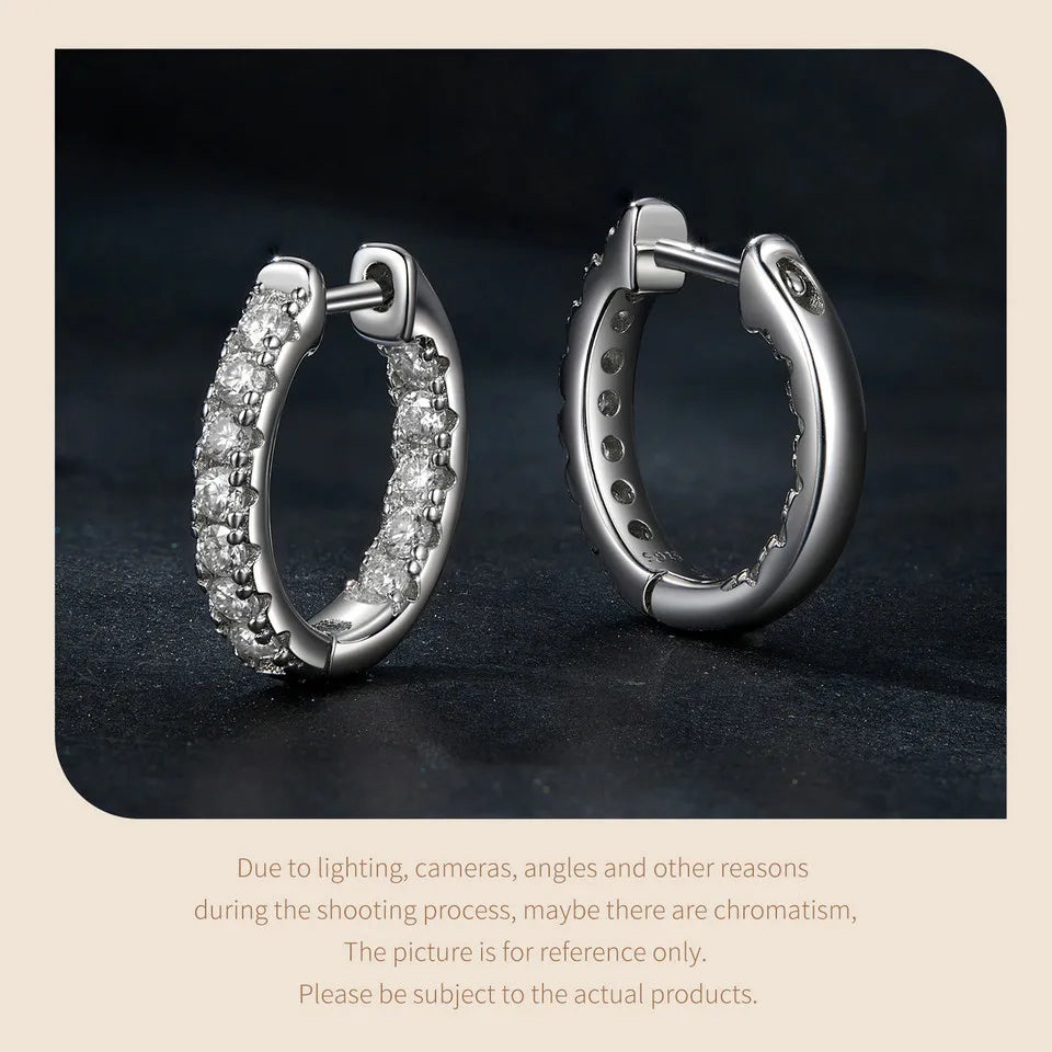 Gold Moissanite Hoop Earrings for Women, 925 Sterling Silver D Color Round Cut Lab Diamond Hypoallergenic Earrings