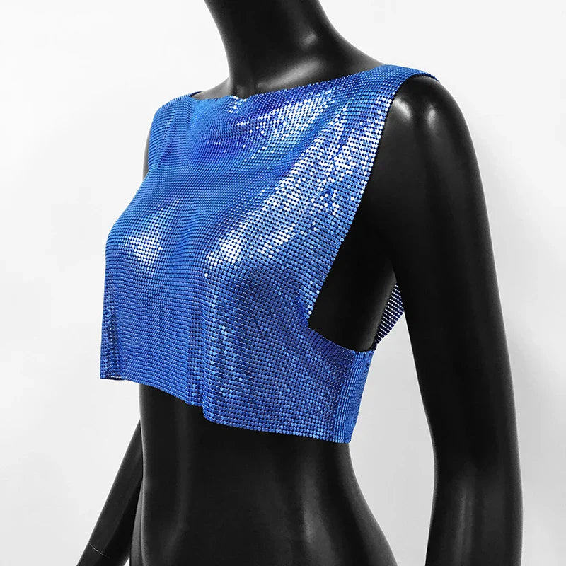 Sexy Metal Sequin Tank Top For Women y2k Summer Beach Backless Crop Top Rave Festival Club Outfits Camisole