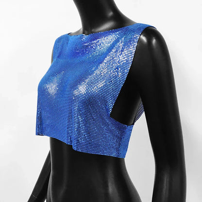 Sexy Metal Sequin Tank Top For Women y2k Summer Beach Backless Crop Top Rave Festival Club Outfits Camisole