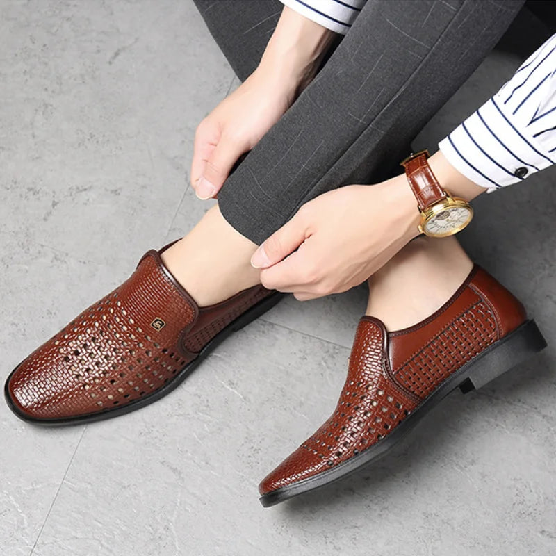Summer Men's Loafers Breathable Mens Leather Shoes Soft Soles Male Casual Shoes Slip-on Oxford Shoes Business Zapatos De Hombre