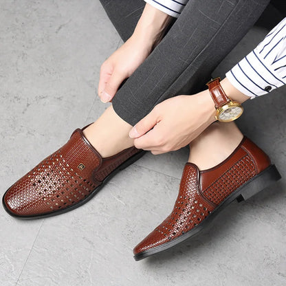 Summer Men's Loafers Breathable Mens Leather Shoes Soft Soles Male Casual Shoes Slip-on Oxford Shoes Business Zapatos De Hombre