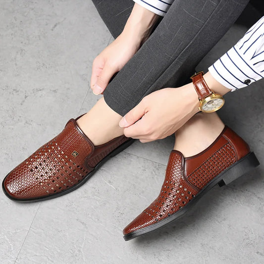 Summer Men's Loafers Breathable Mens Leather Shoes Soft Soles Male Casual Shoes Slip-on Oxford Shoes Business Zapatos De Hombre